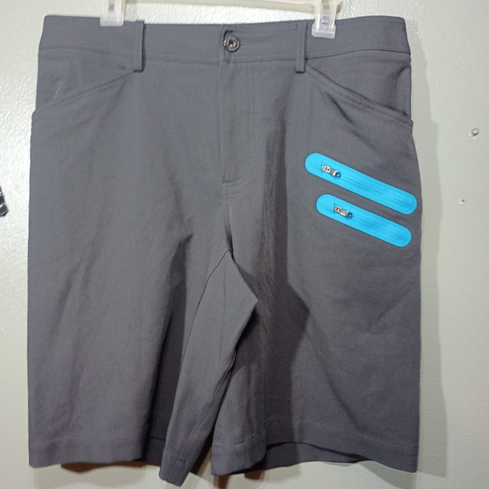 Lululemon Cargo Shorts Mens 34 Gray Turquoise Waterproof Zip Pockets Athletic
